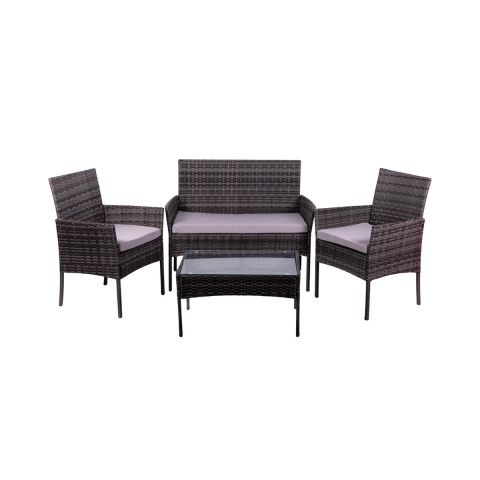 Conjunto de jardín en ratán con sofá, 2 sillones y mesa con tapa de vidrio Rodi Promoción
