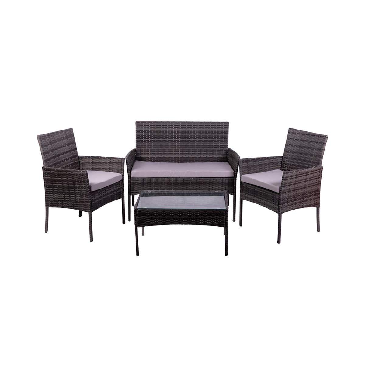 Conjunto de jardín en ratán con sofá, 2 sillones y mesa con tapa de vidrio Rodi Promoción Conjunto de jardín en ratán con sofá, 2 sillones y mesa con tapa de vidrio Rodi Promoción