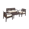 Sala de jardín exterior con sofá, 2 sillones y mesa de efecto madera Fij Stock