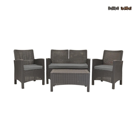 Conjunto de jardín sofá 2 plazas sillones mesa efecto ratán Malaga Promoción