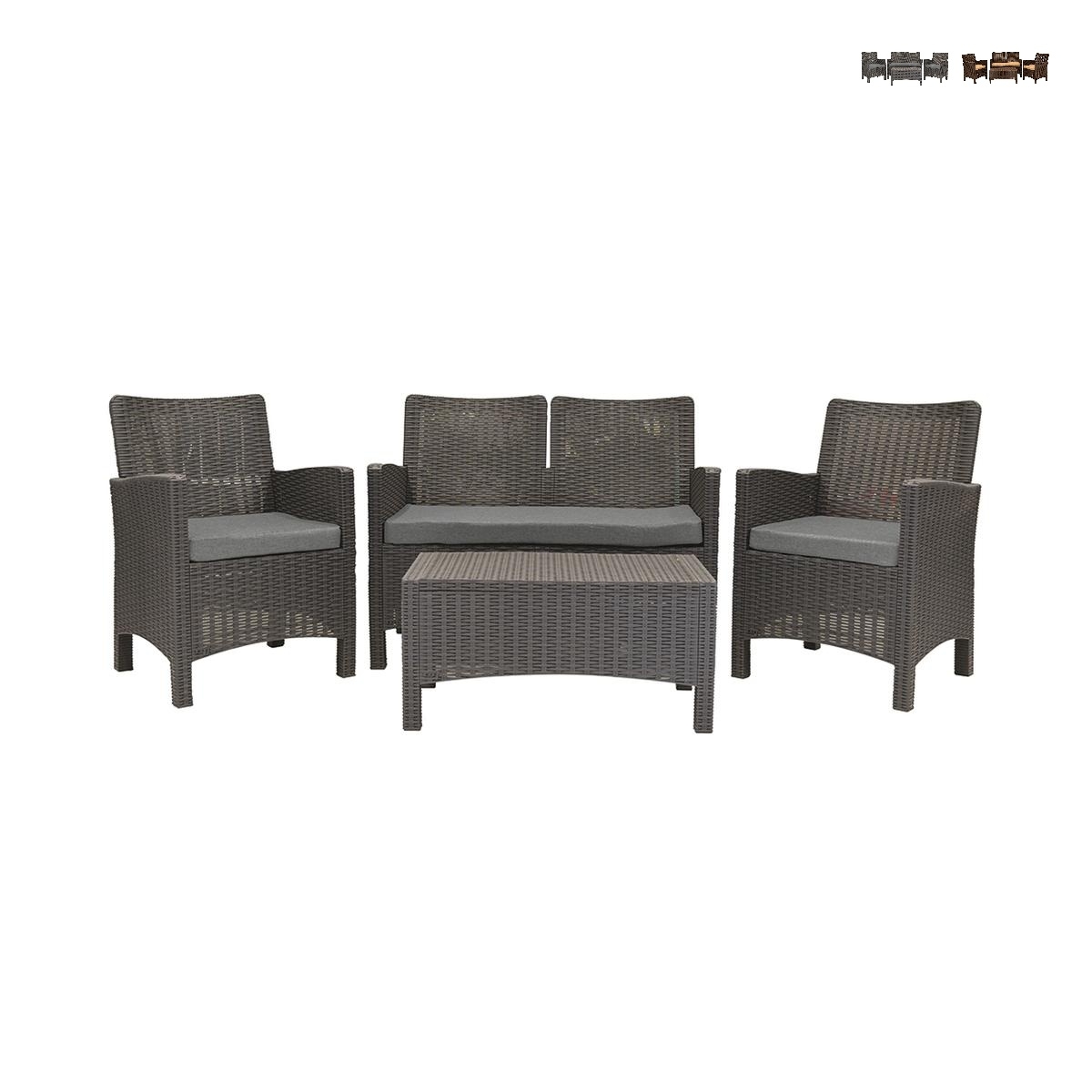 Conjunto de jardín sofá 2 plazas sillones mesa efecto ratán Malaga Promoción Conjunto de jardín sofá 2 plazas sillones mesa efecto ratán Malaga Promoción