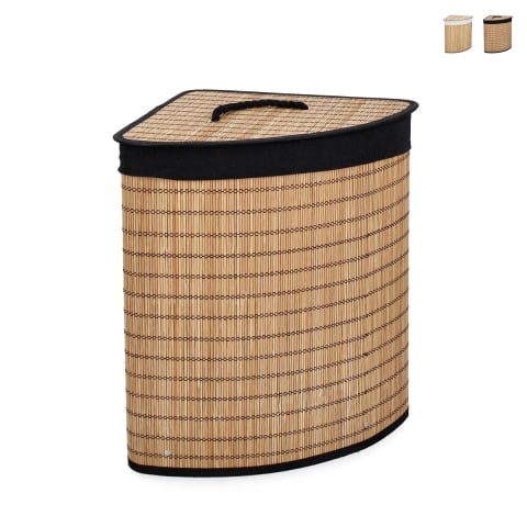 Cesto esquinero para ropa de bambú con forro negro 35x35x50 Sintia Promoción