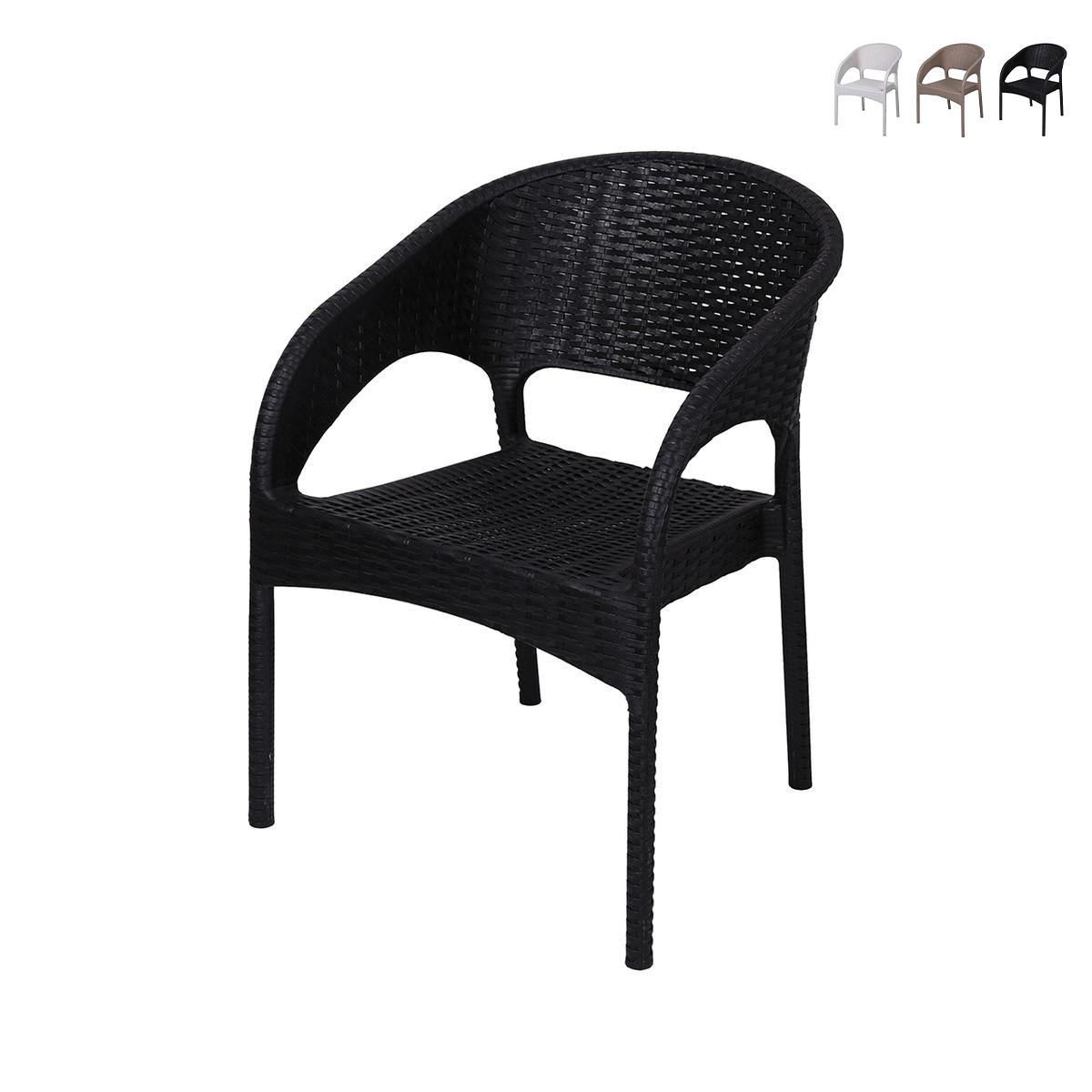 Silla de exterior con reposabrazos en polipropileno efecto ratán Zanzibar Promoción Silla de exterior con reposabrazos en polipropileno efecto ratán Zanzibar Promoción