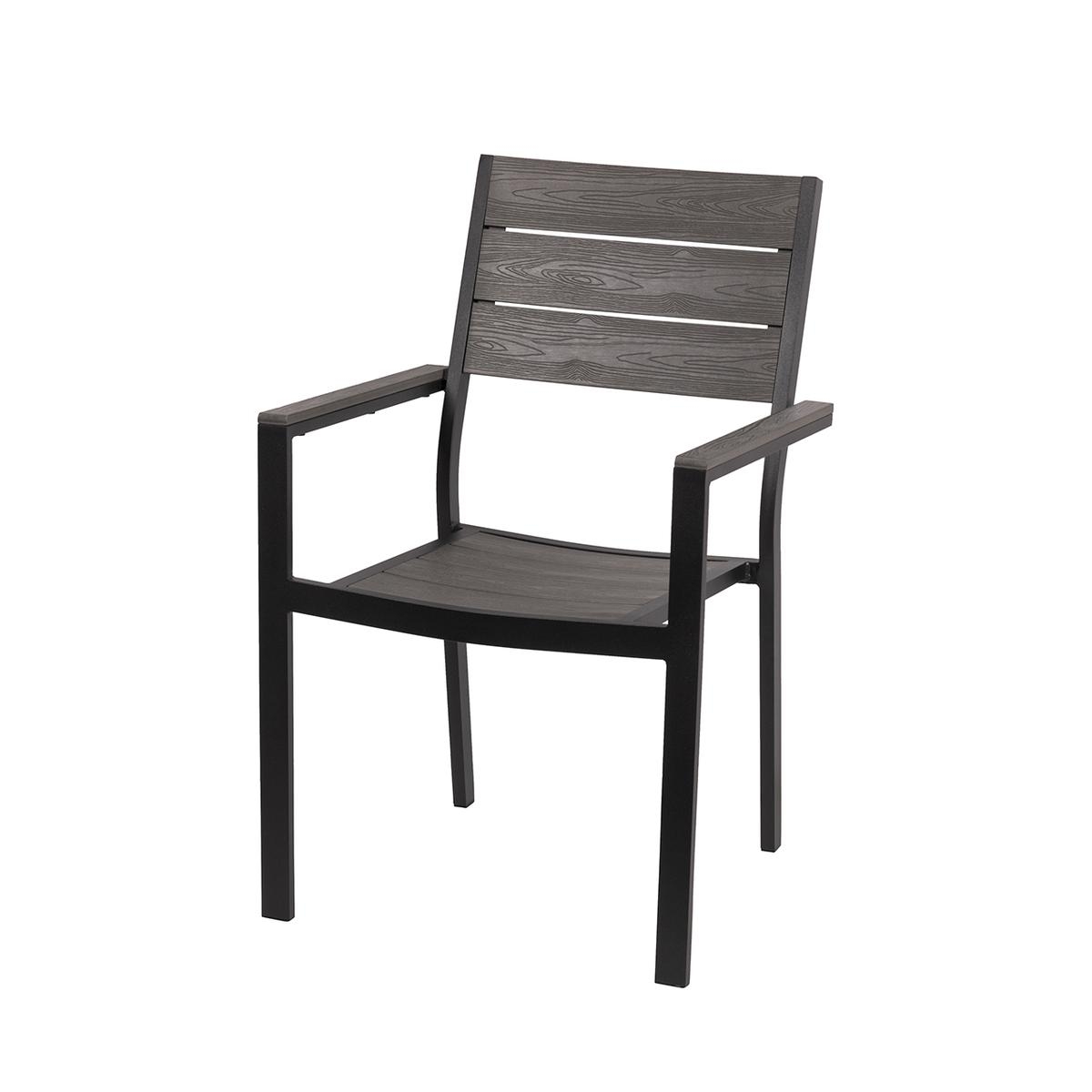 Silla de exterior de aluminio con reposabrazos y listones efecto madera Amalfi Promoción Silla de exterior de aluminio con reposabrazos y listones efecto madera Amalfi Promoción