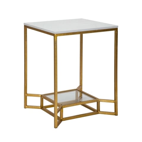 Mesa de café de metal dorado con superficie de mármol 47x47x60 Double Marble Promoción