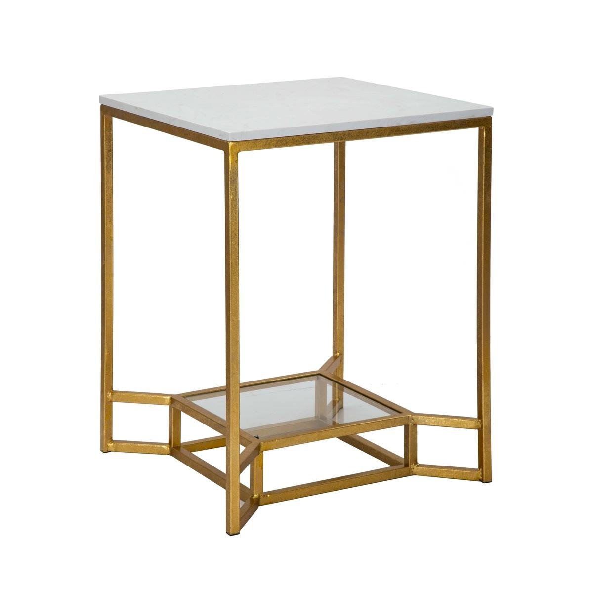 Mesa de café de metal dorado con superficie de mármol 47x47x60 Double Marble Promoción Mesa de café de metal dorado con superficie de mármol 47x47x60 Double Marble Promoción