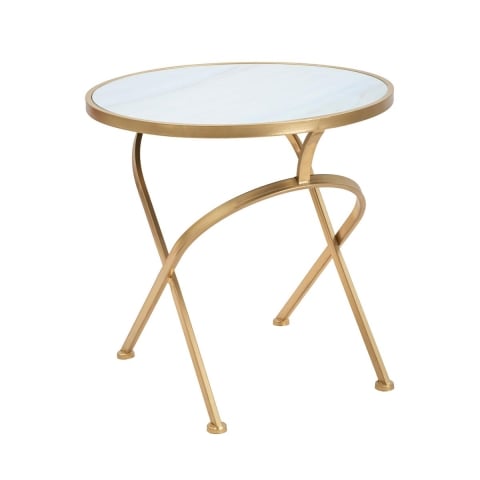 Mesa auxiliar redonda de metal dorado con tablero de mármol 50x50,5 Mat Promoción
