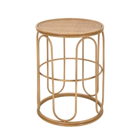 Mesa baja redonda de metal y ratán 55x40x40cm Samui Promoción