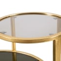Mesa de café de metal dorado con 2 estantes de vidrio ahumado Mohana Catálogo