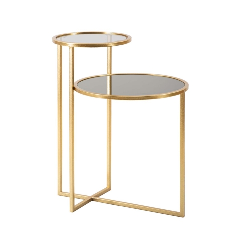 Mesa de café de metal dorado con 2 estantes de vidrio ahumado Mohana Promoción