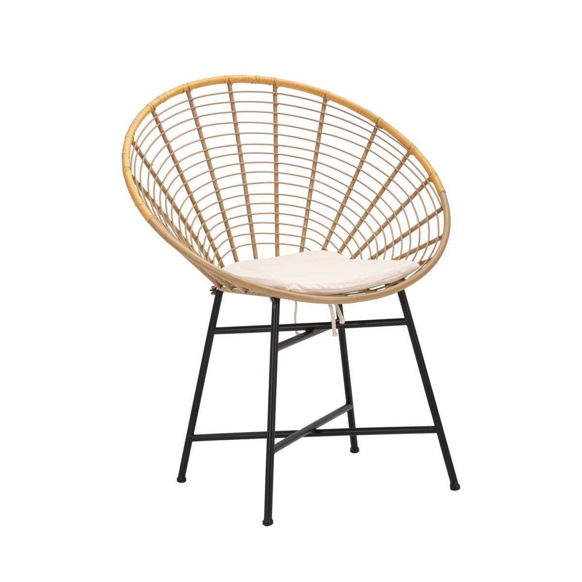 Silla de metal y ratán con cojín blanco boho chic Panama