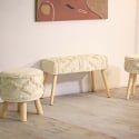 Taburete redondo tapizado en tela con patas de madera Damasco Venta