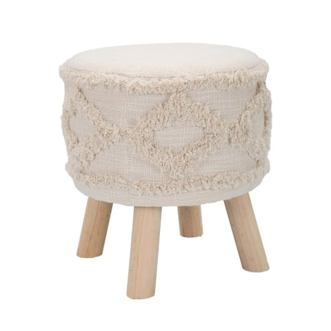 Taburete redondo tapizado en tela con patas de madera Damasco Promoción