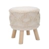 Taburete redondo tapizado en tela con patas de madera Damasco Promoción