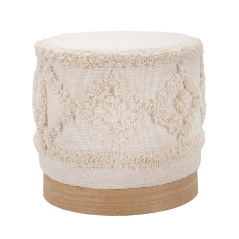 Puf redondo de tela acolchada con base de madera 40x40 Damasco Promoción