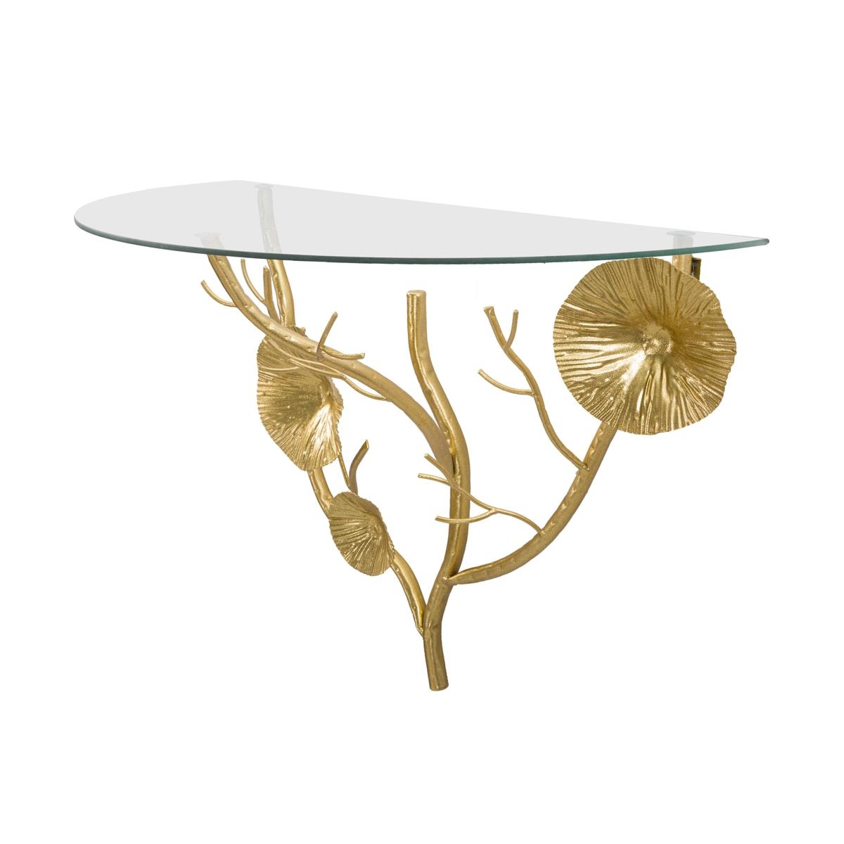 Estante de pared de metal dorado con balda de vidrio Tisty