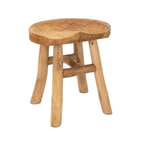 Taburete artesanal de madera de teca estilo étnico rústico Sel Promoción