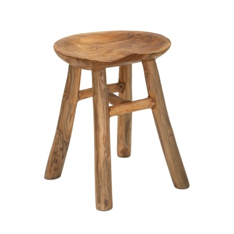 Taburete de madera de teca diseño natural étnico Sel Slim Promoción