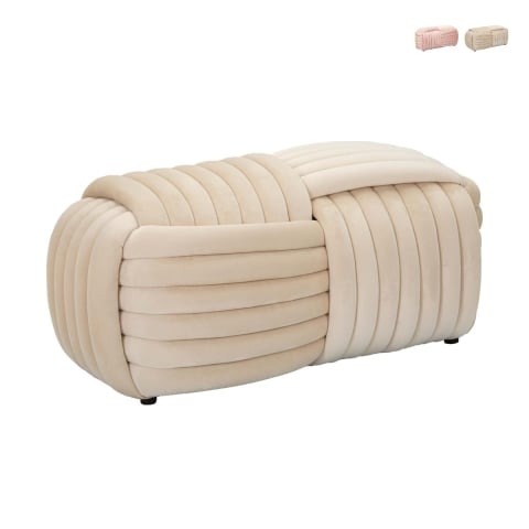 Puff banco diseño moderno trenzado en terciopelo 90x45x45 cm Softy Promoción