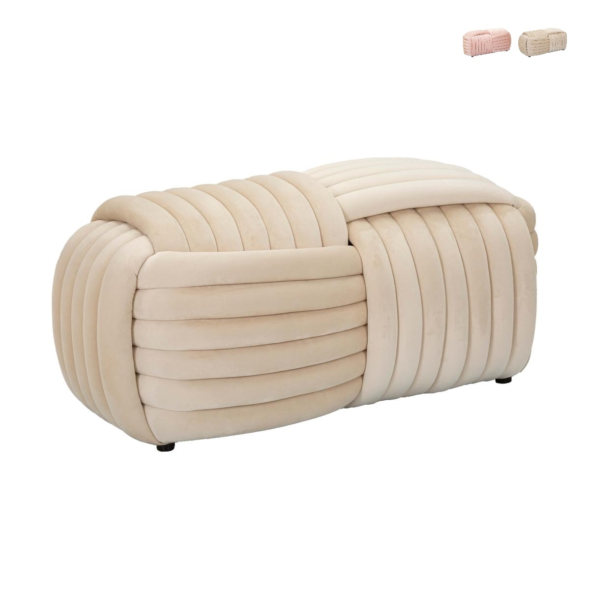 Puff banco diseño moderno trenzado en terciopelo 90x45x45 cm Softy