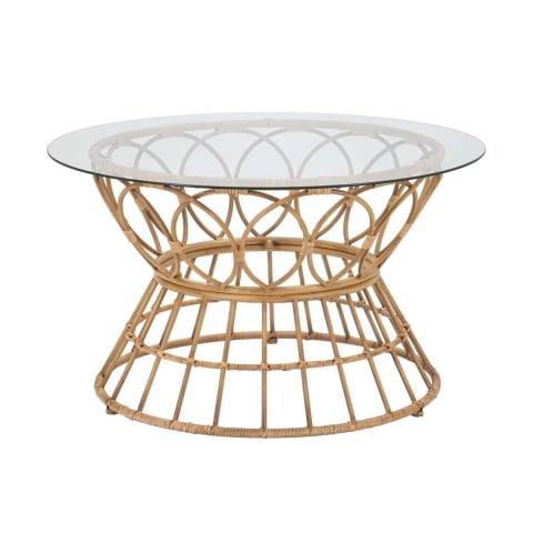 Mesa de centro redonda en ratán y vidrio 75x44,5cm Panama Circle Promoción