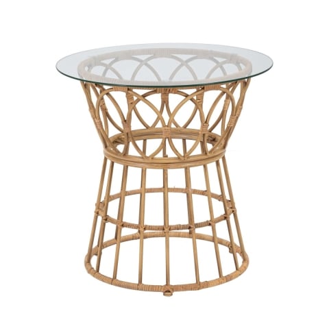 Mesa redonda de ratán con superficie de vidrio 50x50cm Panama Circle Promoción
