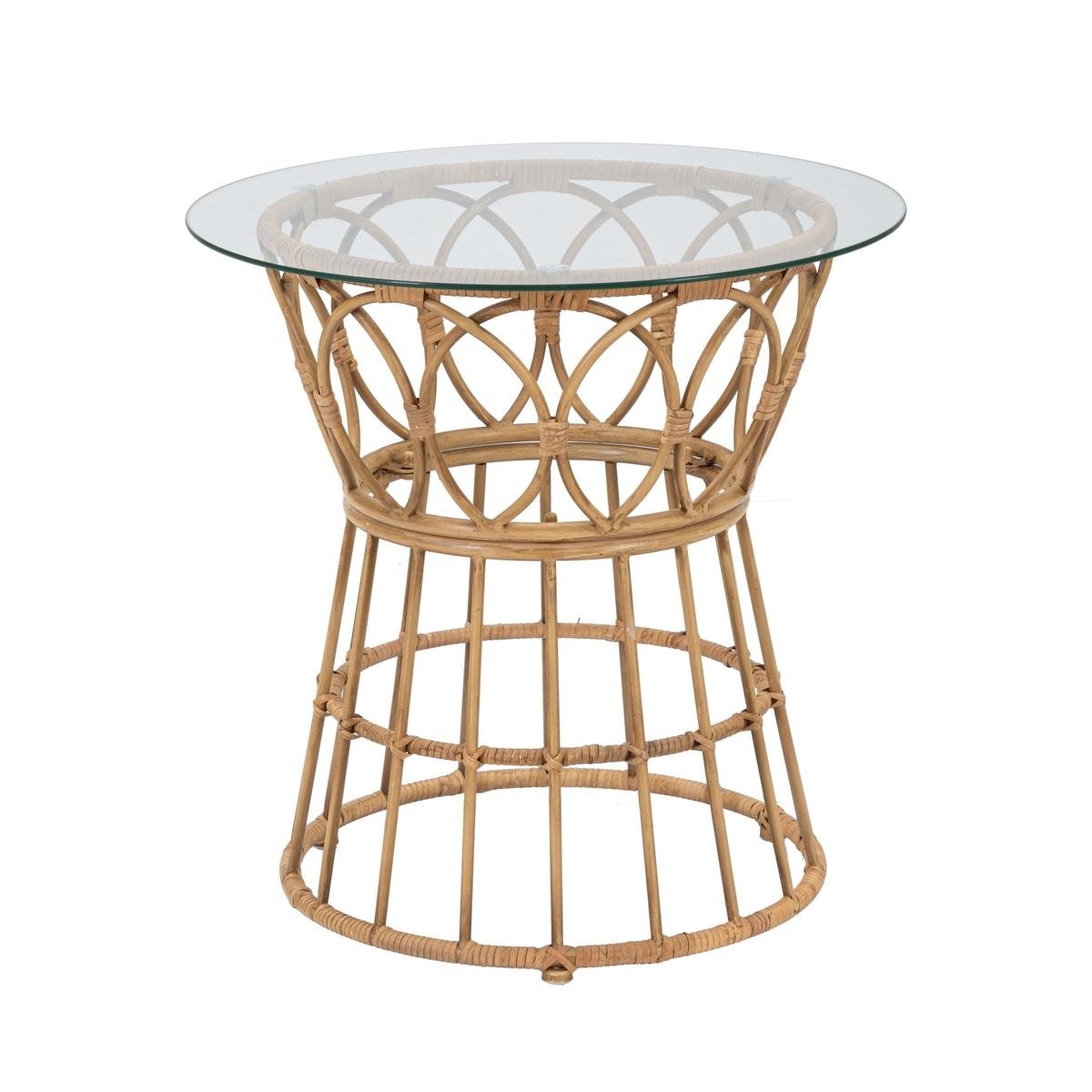 Mesa redonda de ratán con superficie de vidrio 50x50cm Panama Circle Promoción