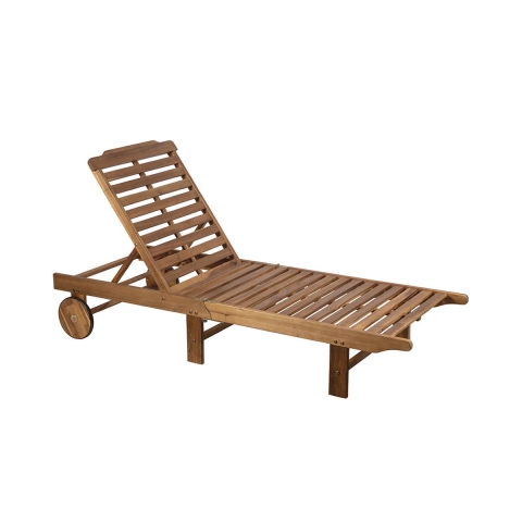 Tumbona de jardín reclinable de madera de acacia con ruedas Bali Promoción
