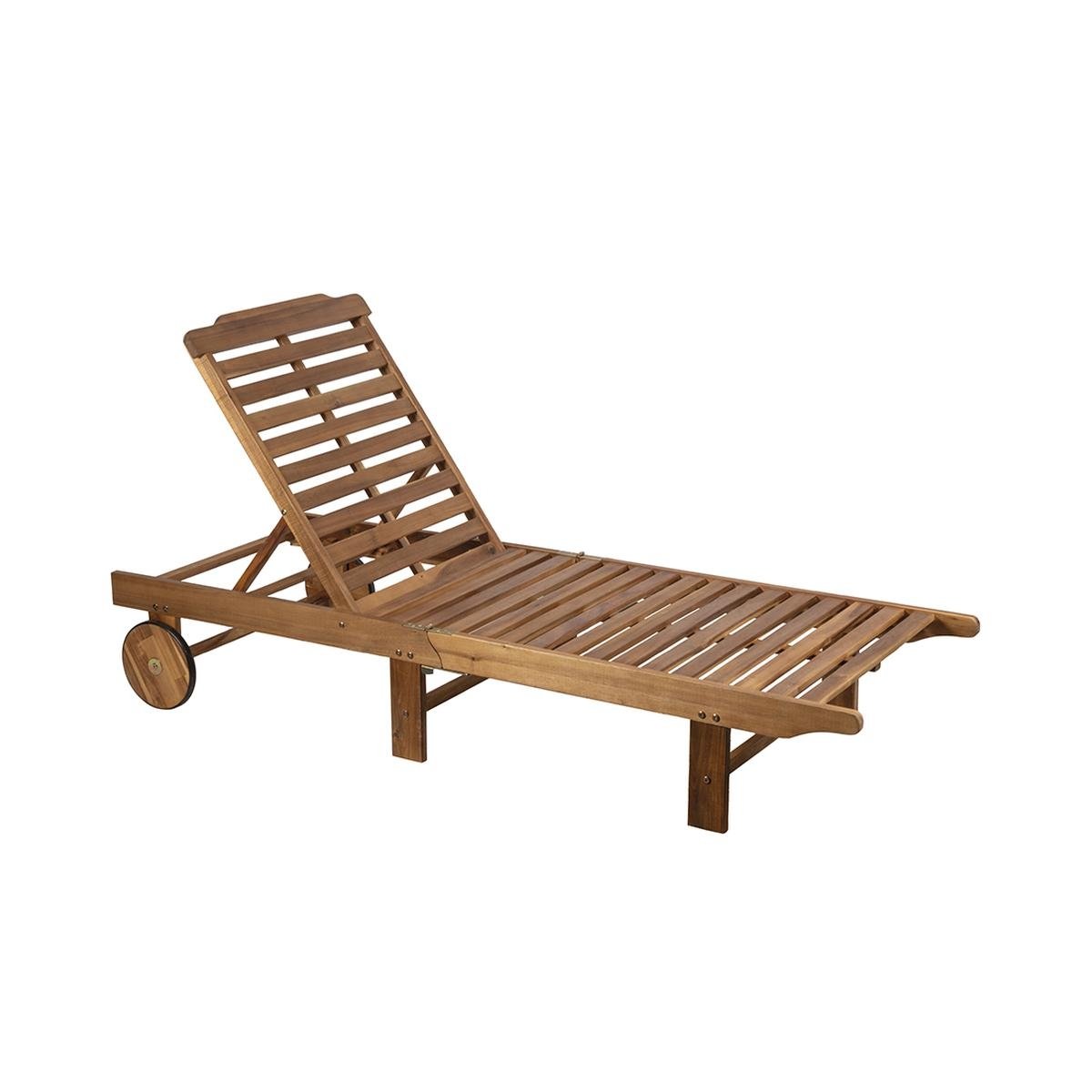 Tumbona de jardín reclinable de madera de acacia con ruedas Bali