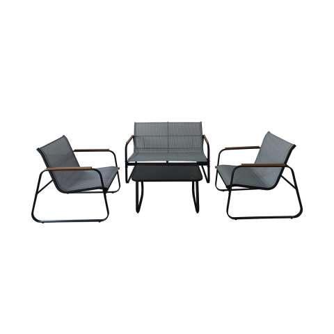 Set de jardín 4 plazas de acero con mesa de vidrio Saint Martin Promoción
