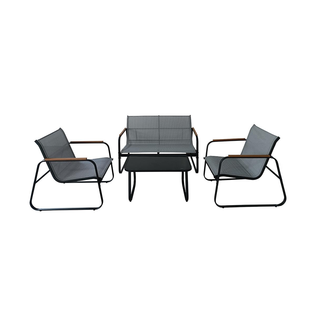 Set de jardín 4 plazas de acero con mesa de vidrio Saint Martin Promoción Set de jardín 4 plazas de acero con mesa de vidrio Saint Martin Promoción