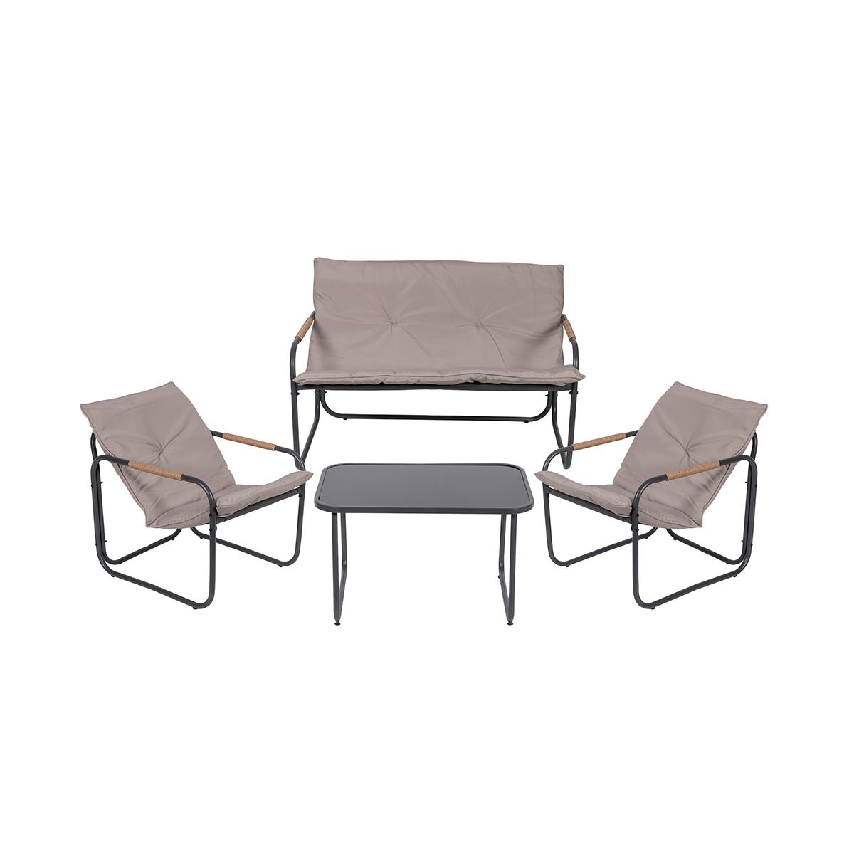 Conjunto de jardín 4 plazas acero mesa con superficie de vidrio cojines Cannes Promoción Conjunto de jardín 4 plazas acero mesa con superficie de vidrio cojines Cannes Promoción