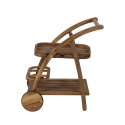 Carro de servicio de dos niveles con ruedas de madera de acacia Bali Oferta