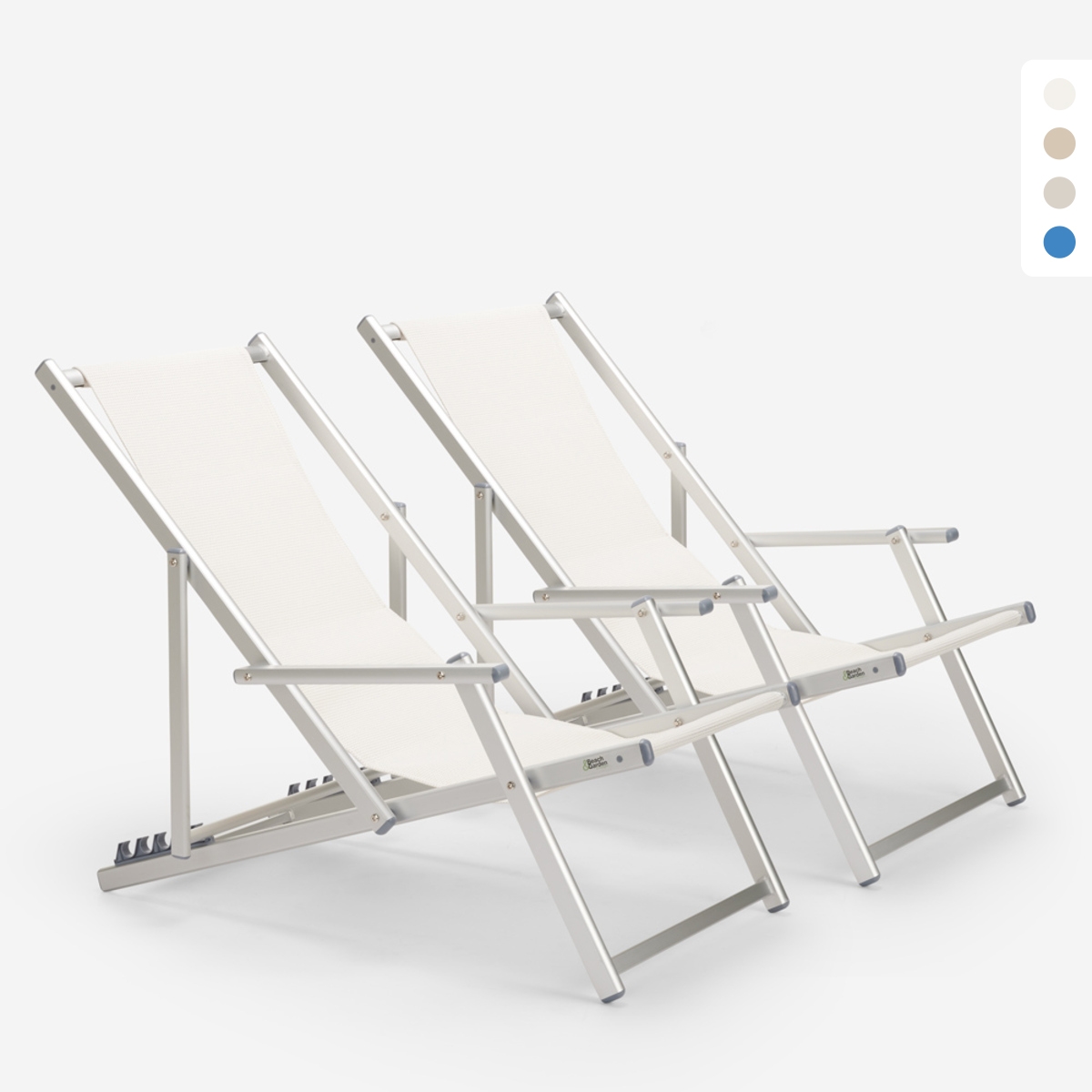 2 Tumbonas mar playa reposabrazos aluminio plegable Riccione Gold Lux Catálogo