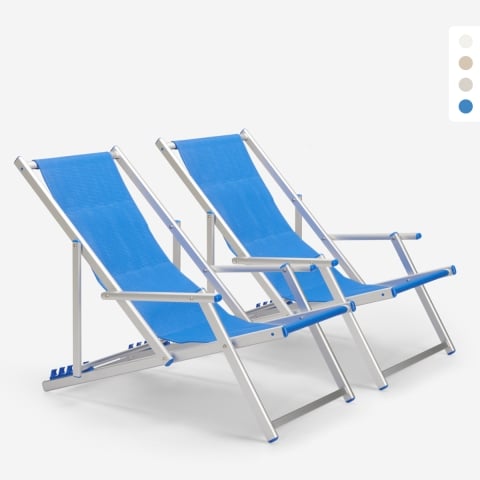 2 Tumbonas mar playa reposabrazos aluminio plegable Riccione Gold Lux Promoción