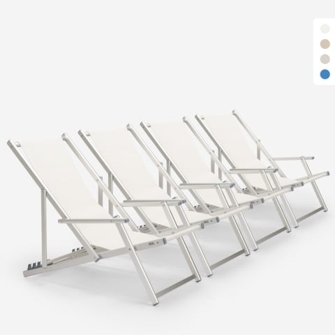 4 Tumbonas mar playa reposabrazos aluminio plegable Riccione Gold Lux Promoción