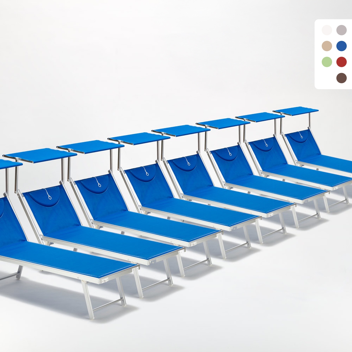 20 Tumbonas plegables de aluminio con parasol para playa - Santorini Promoción