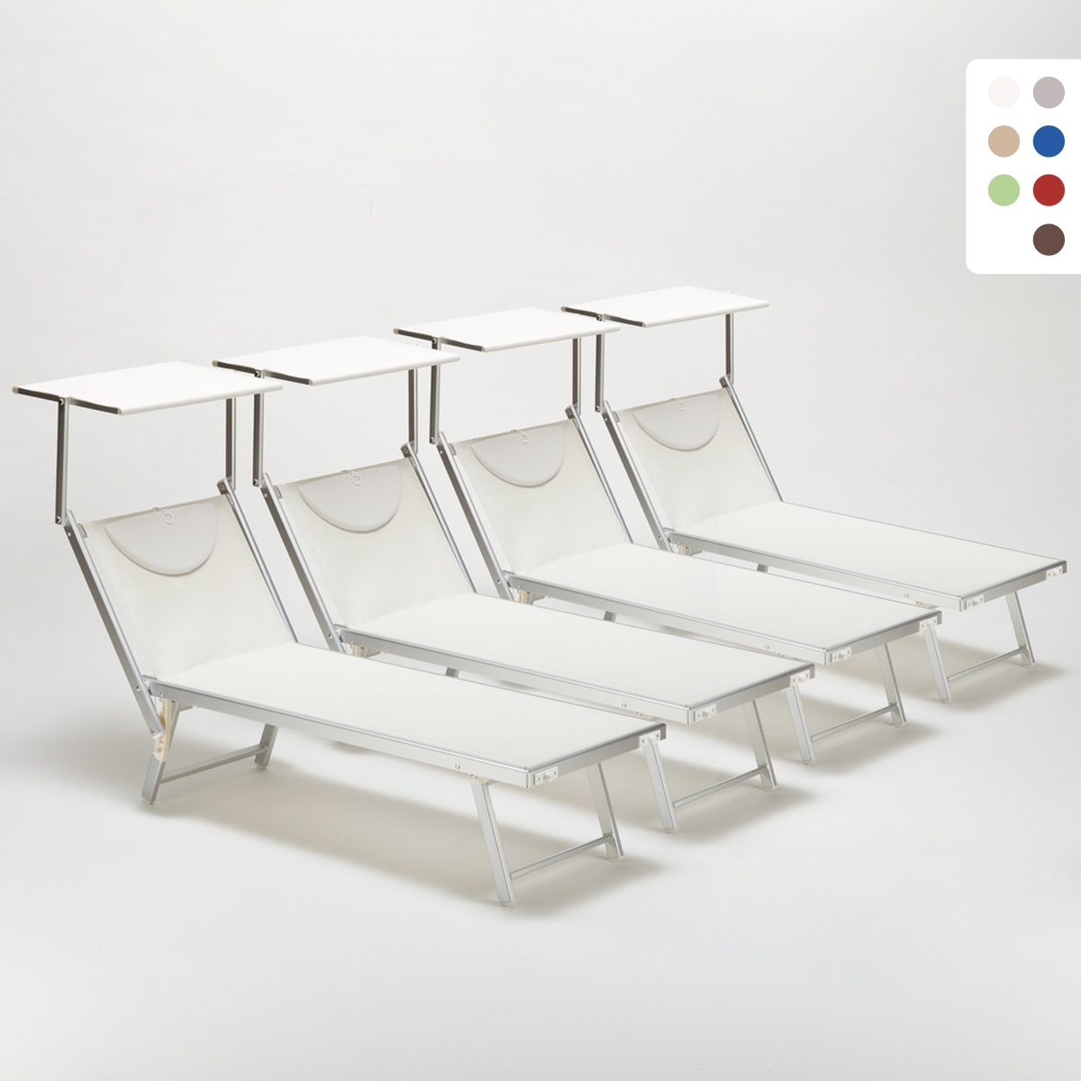 4 Tumbonas plegables de aluminio con parasol para playa - Santorini Compra