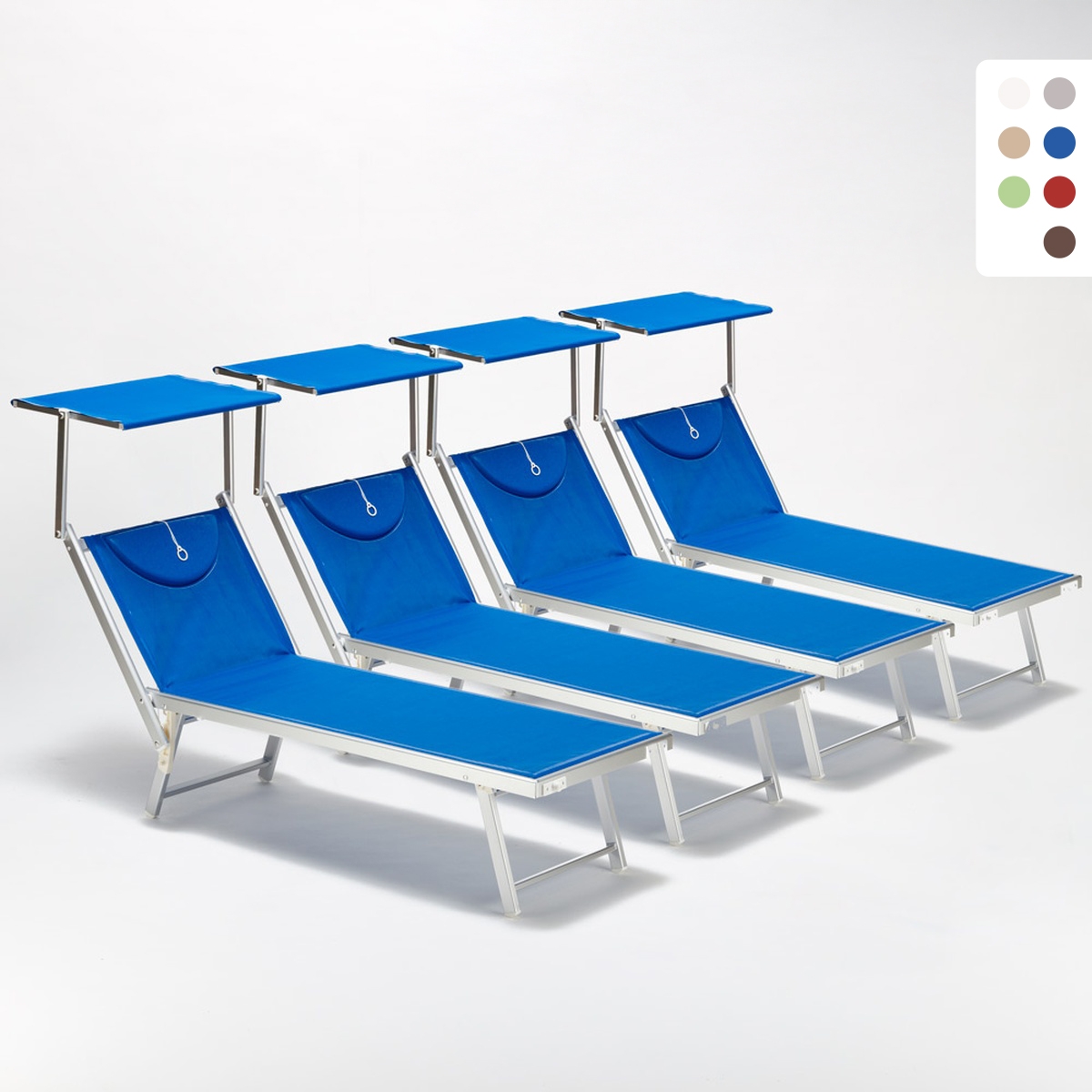 4 Tumbonas plegables de aluminio con parasol para playa - Santorini Compra