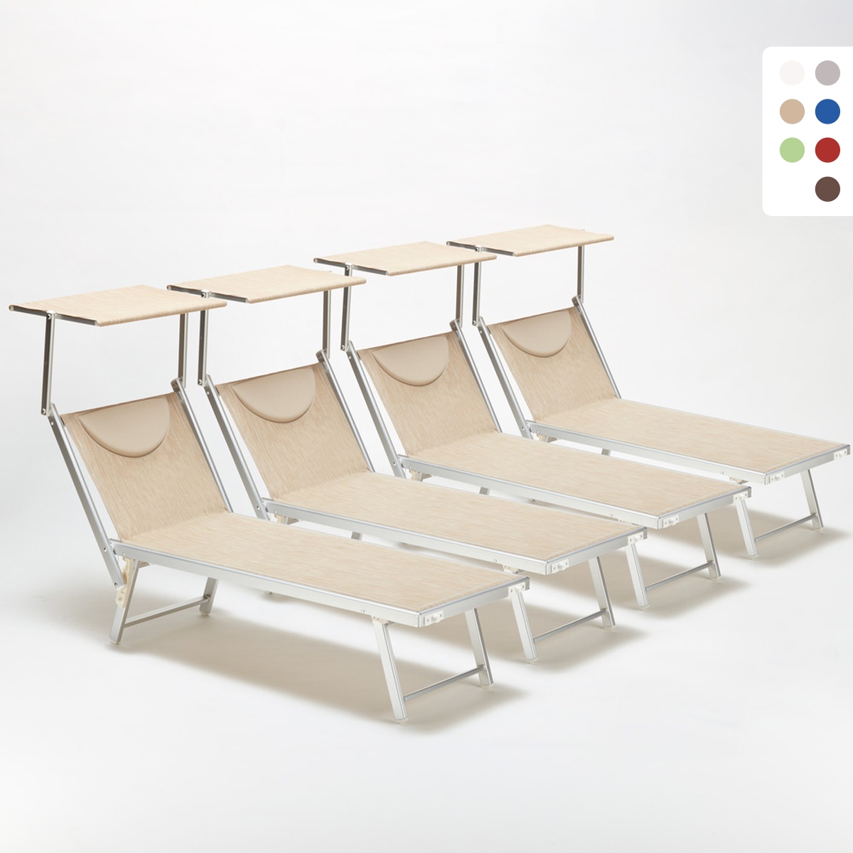 4 Tumbonas plegables de aluminio con parasol para playa - Santorini Catálogo