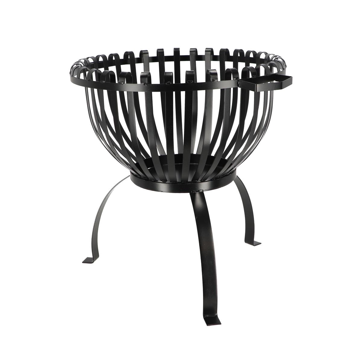 Brasero elevado para jardín de exterior en metal negro con asas