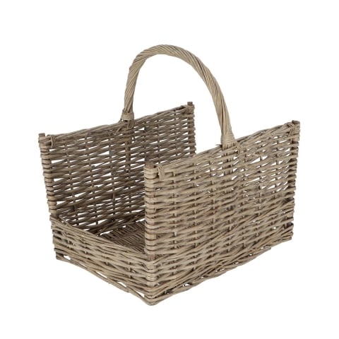 Cesto de mimbre para leña con asa 45,8x36x51,5cm Promoción