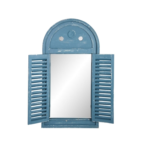 Espejo con marco en forma de ventana con puertas azules Promoción