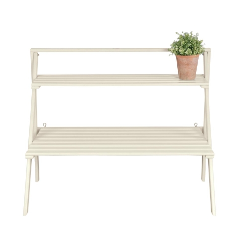 Estantería escalera para macetas 2 estantes de madera blanca Promoción