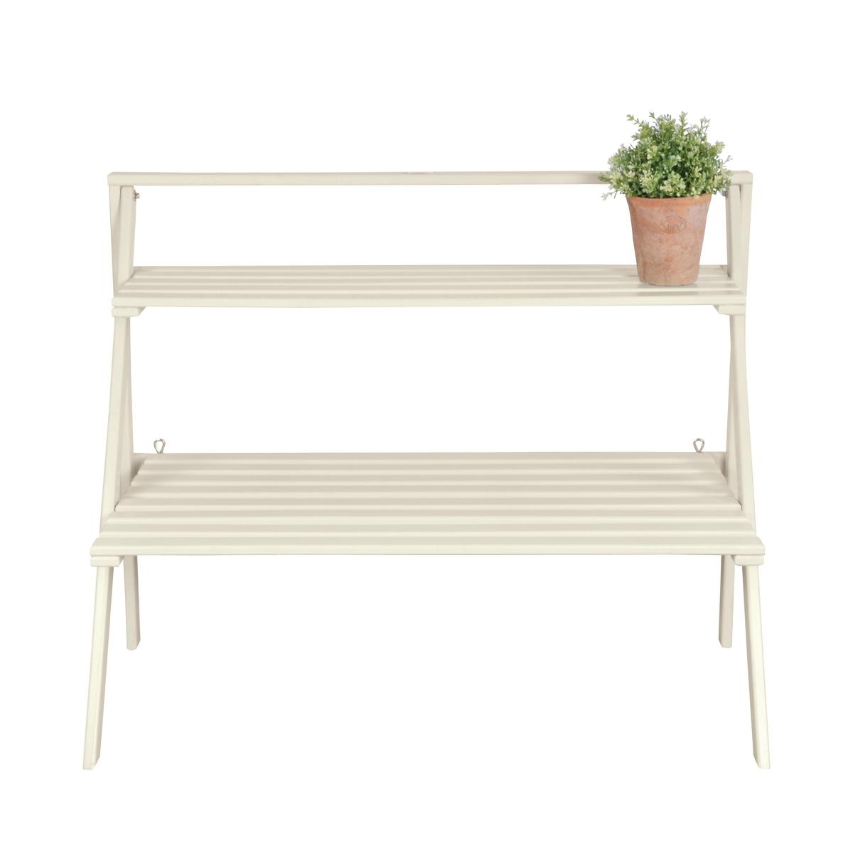 Estantería escalera para macetas 2 estantes de madera blanca Promoción Estantería escalera para macetas 2 estantes de madera blanca Promoción
