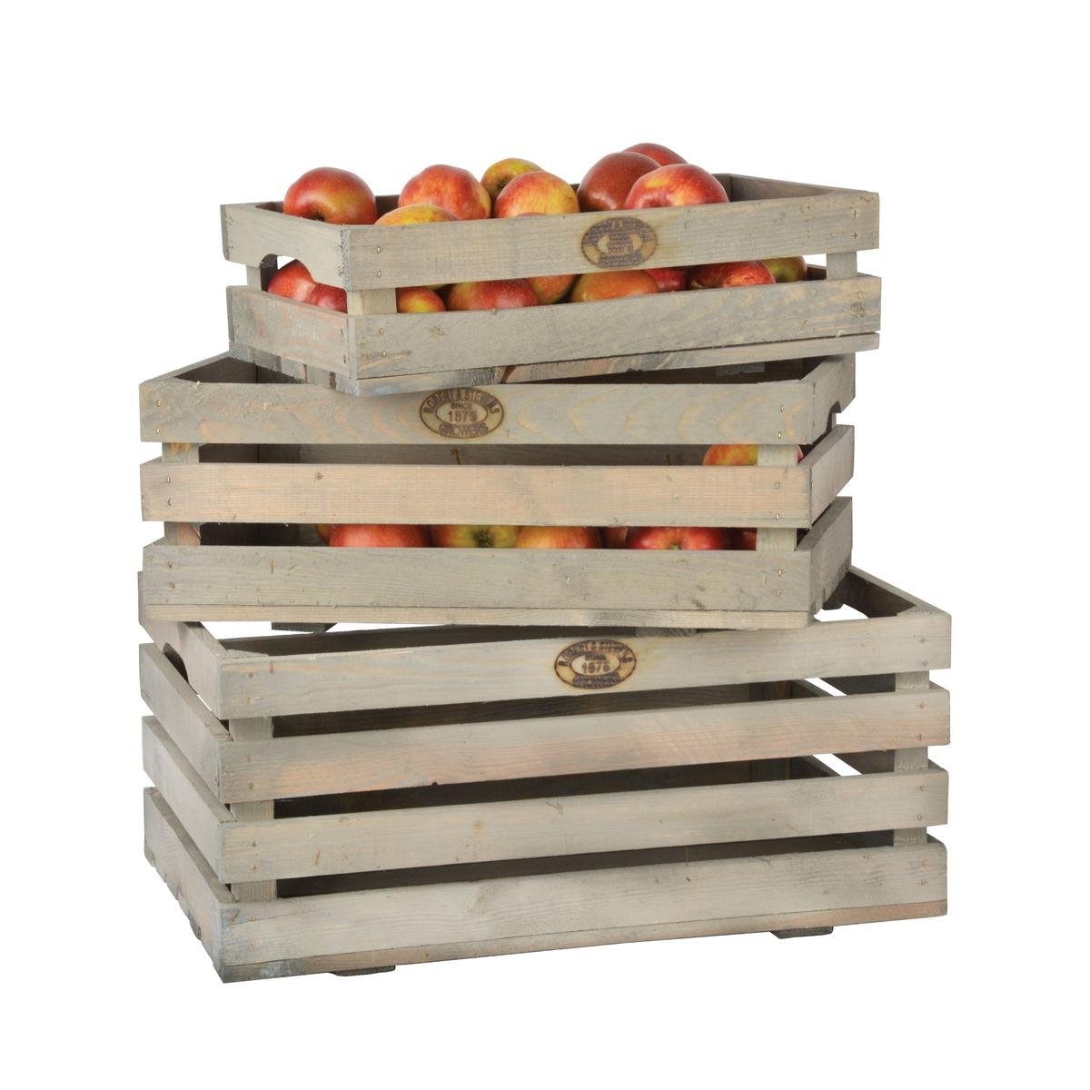 Juego de 3 cajas de madera FSC para frutas y verduras Promoción Juego de 3 cajas de madera FSC para frutas y verduras Promoción