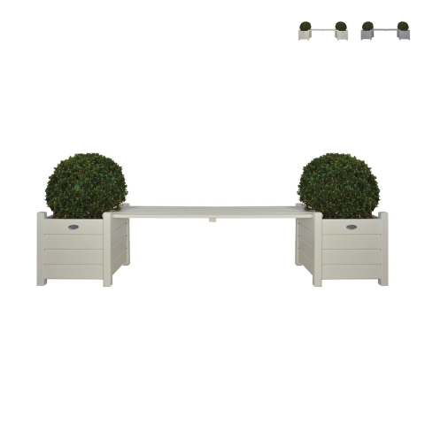 Banco de jardín exterior de madera con jardineras Promoción