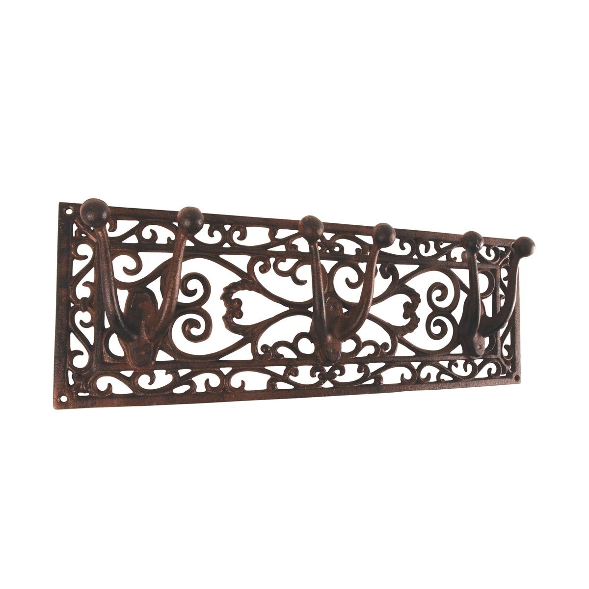 Soporte de pared de hierro fundido con 3 ganchos decorativos