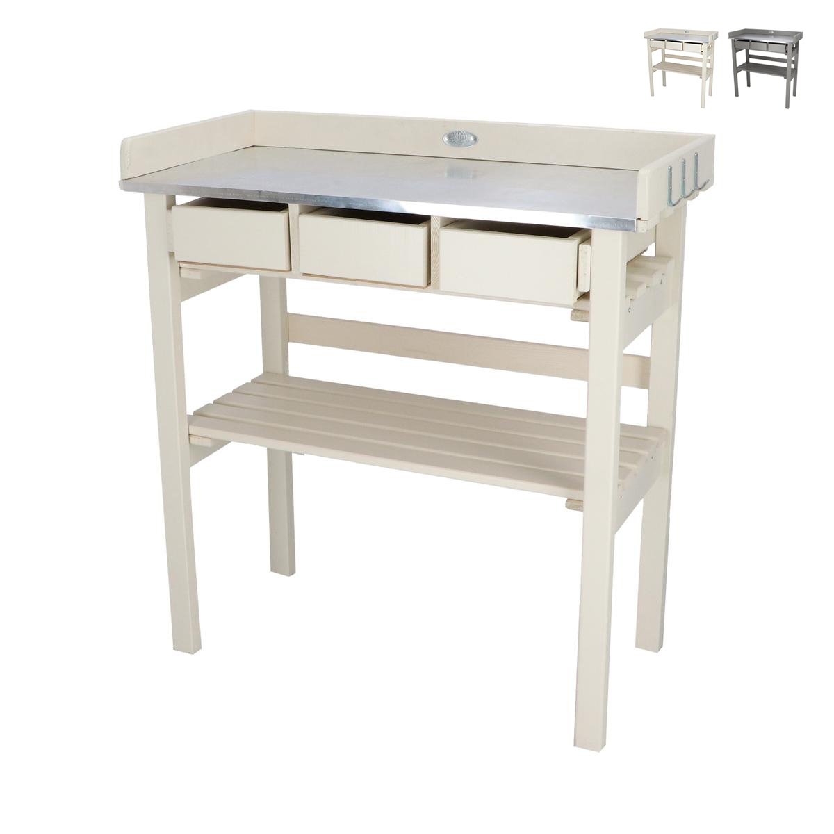 Banco de trabajo de madera con superficie de metal galvanizado y 3 cajones Oferta Banco de trabajo de madera con superficie de metal galvanizado y 3 cajones Oferta