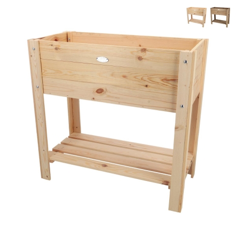 Jardinera elevada de madera natural 80,5x37,3x78,2 cm Promoción